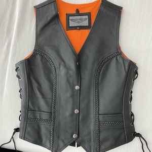 Black Leather Biker Vest Size Small